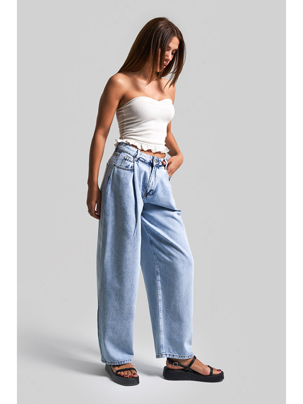 Mavi Kadın Snow Jean Rengi V-3s5-3 Wide Pleat Bol Kesim Viskon Kumaş %100 Pamuk Pileli Denim Jean-4