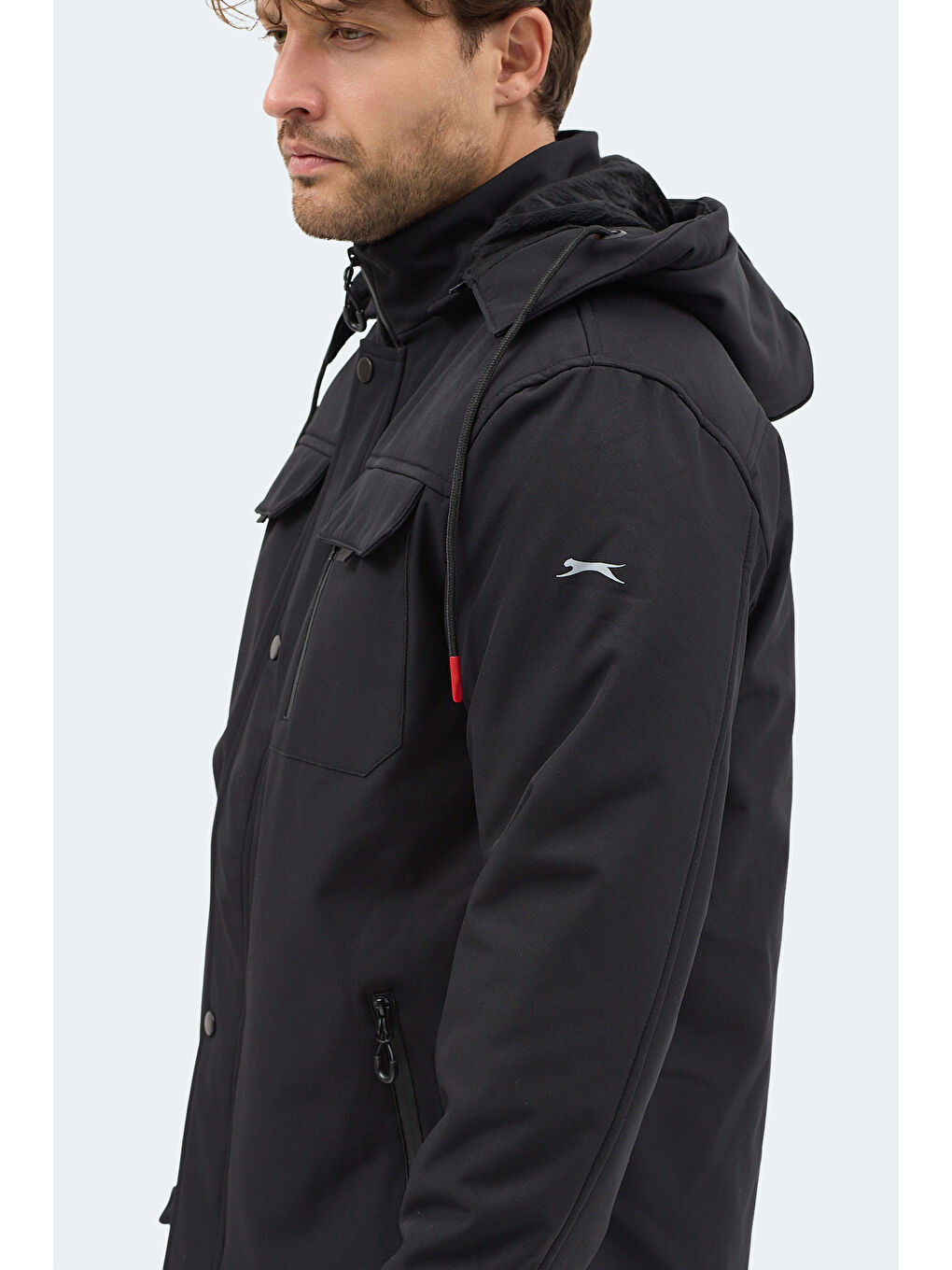 GLEAM Erkek Kapüşonlu Siyah Mont & Kaban-4