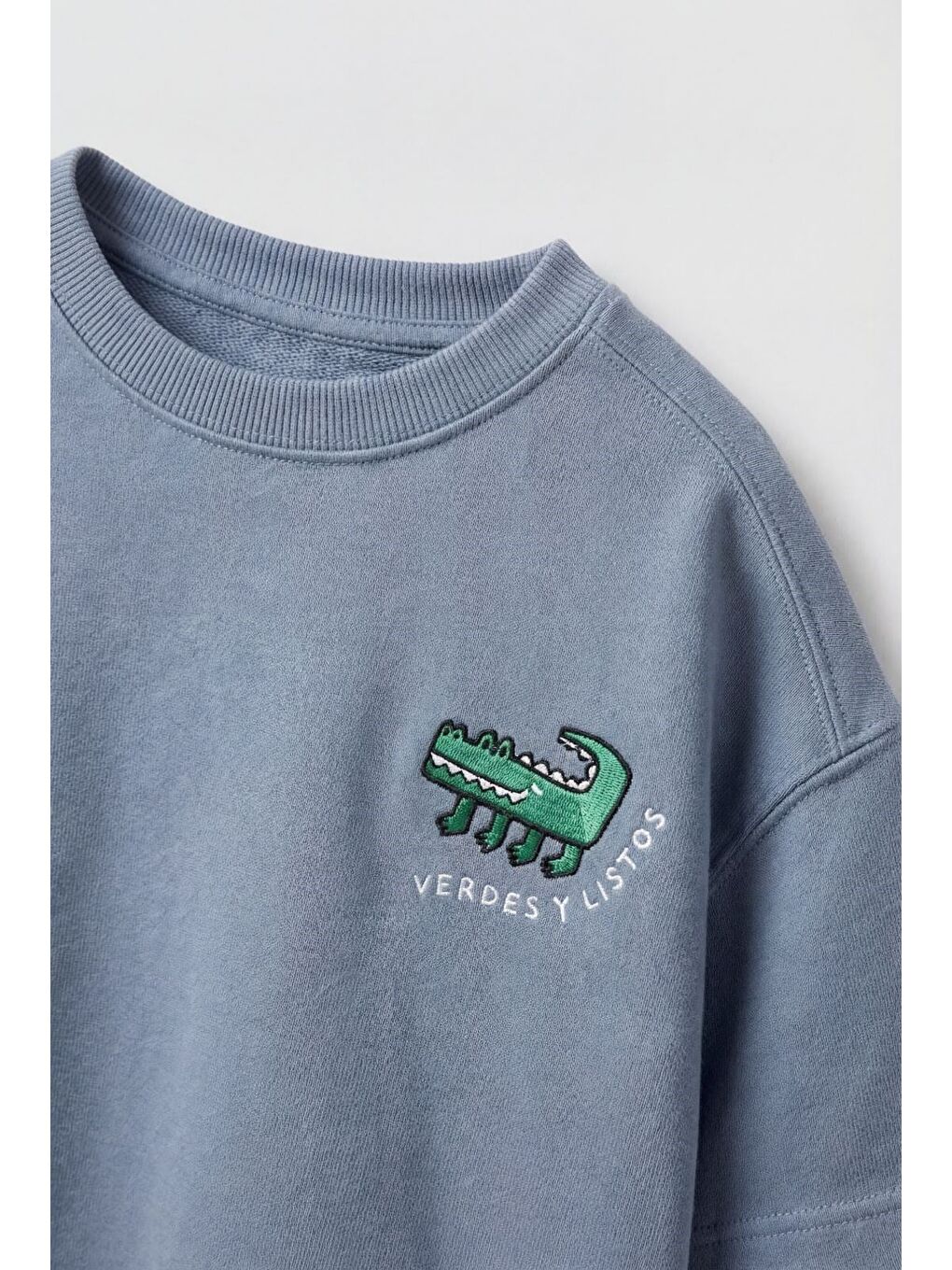 Unisex Çocuk Pamuklu Mavi Timsah Detaylı Tişört Eşofman Takım-2