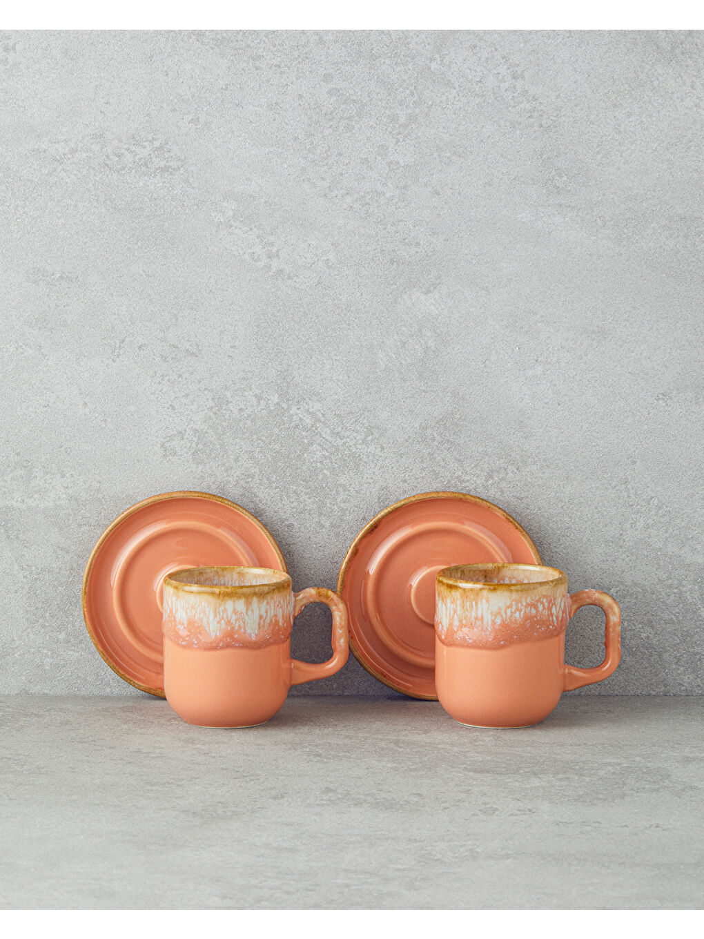 Alicent Seramik 4 Parça 2 Kişilik Double Kahve Fincan Takımı 150 ml Açık Turuncu-1