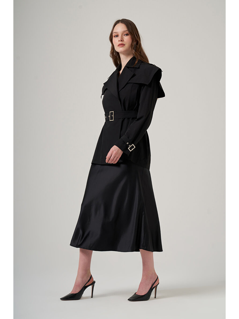 Kuşak Detaylı Kap Ceket 6042 Siyah-1