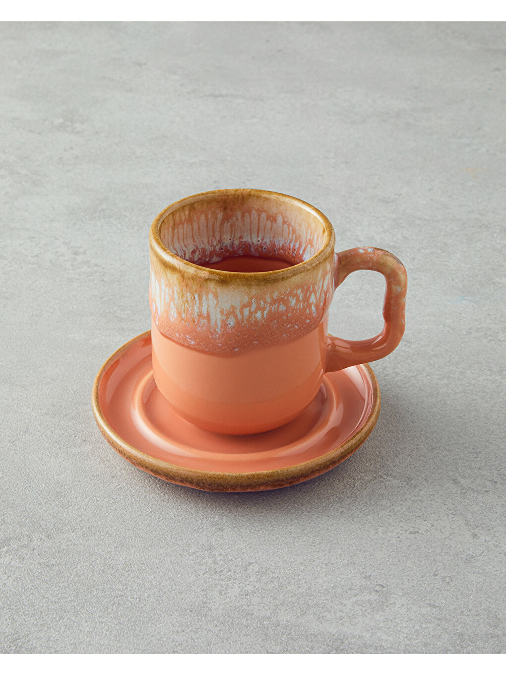 Alicent Seramik 4 Parça 2 Kişilik Double Kahve Fincan Takımı 150 ml Açık Turuncu-2
