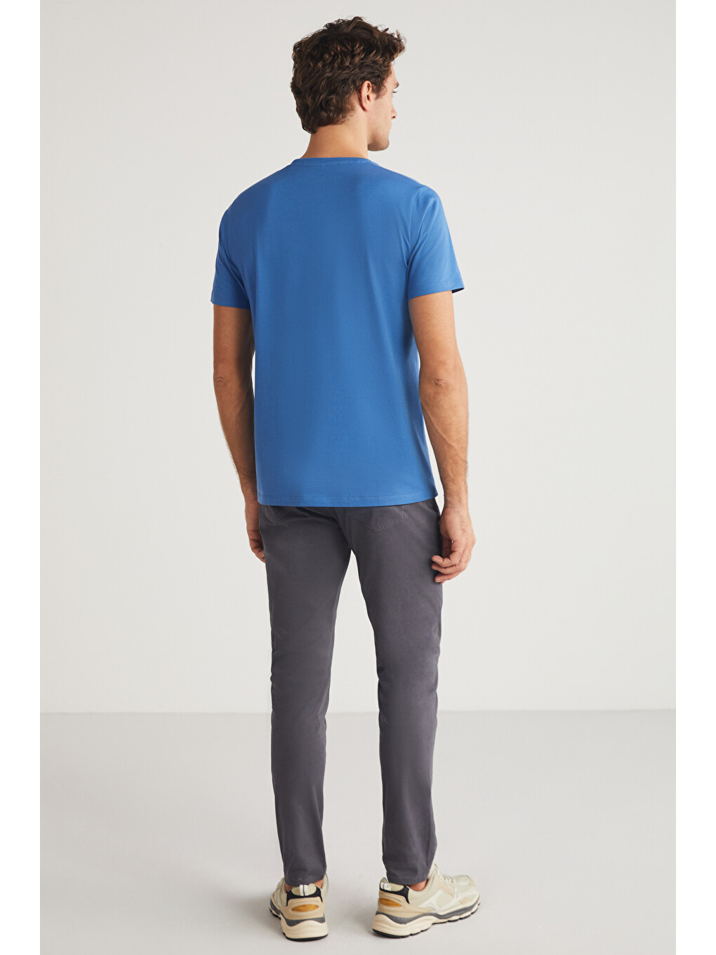 Mıchel Erkek Slim Fit Dar Kesim %100 Organik Pamuklu Yana Kayan Dikişli Basic Örme Mavi T-shirt-5