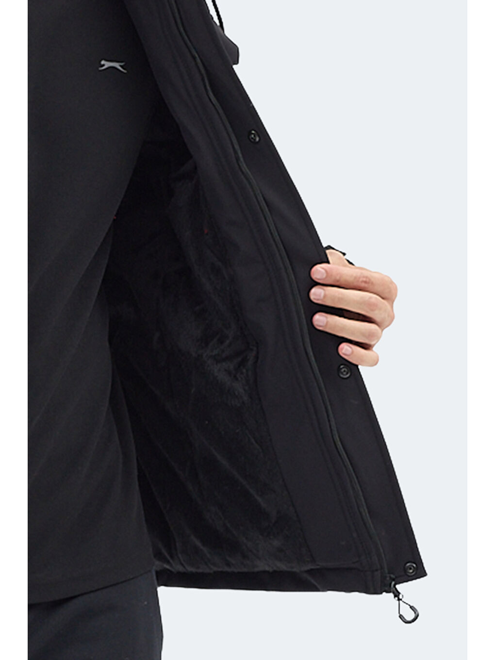 GLEAM Erkek Kapüşonlu Siyah Mont & Kaban-5