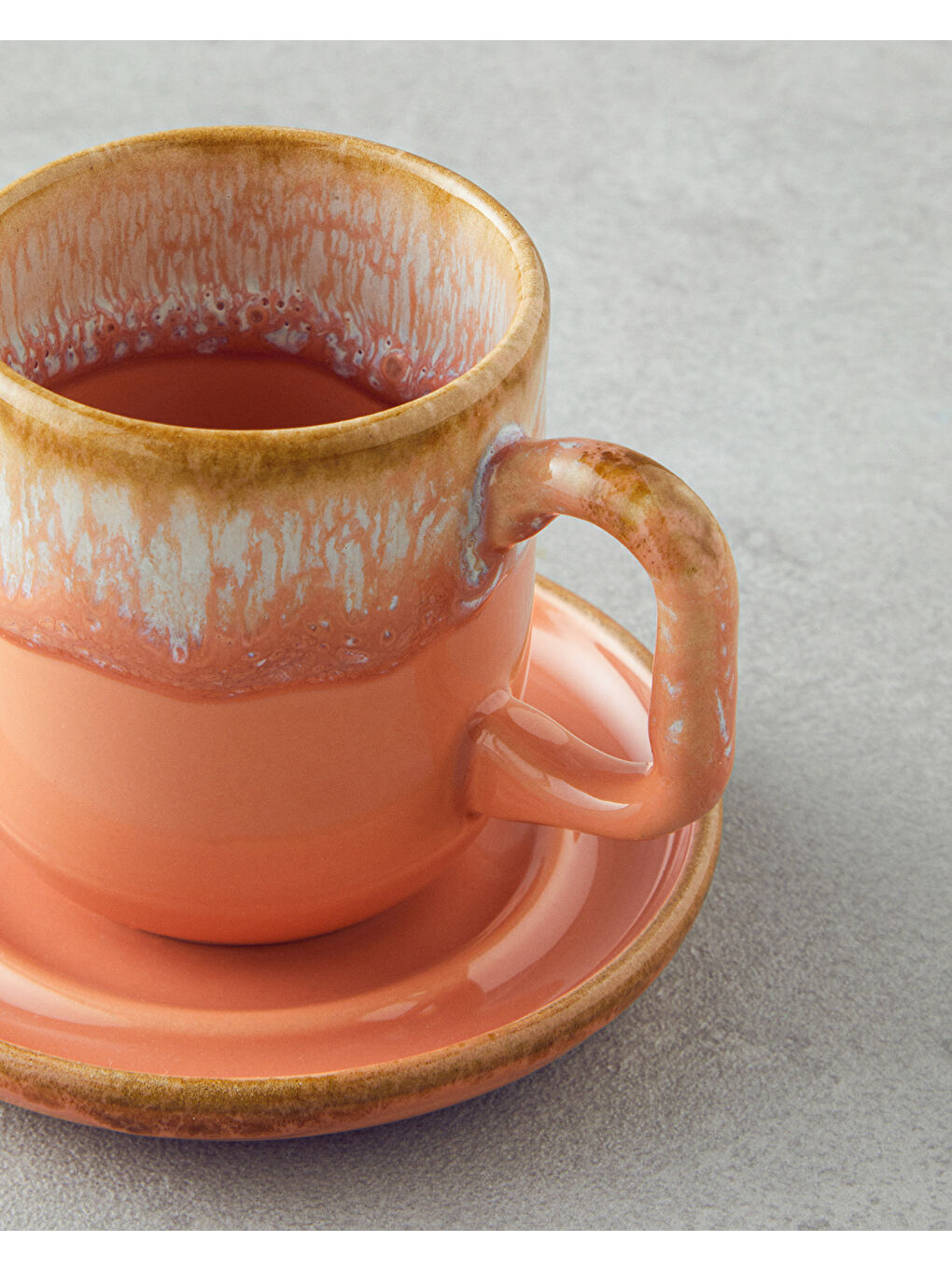 Alicent Seramik 4 Parça 2 Kişilik Double Kahve Fincan Takımı 150 ml Açık Turuncu-3
