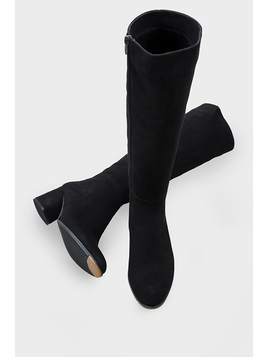 Siyah Cathrine Oval Burunlu Yandan Fermuarlı Topuklu Süet Kadın Çizme-4