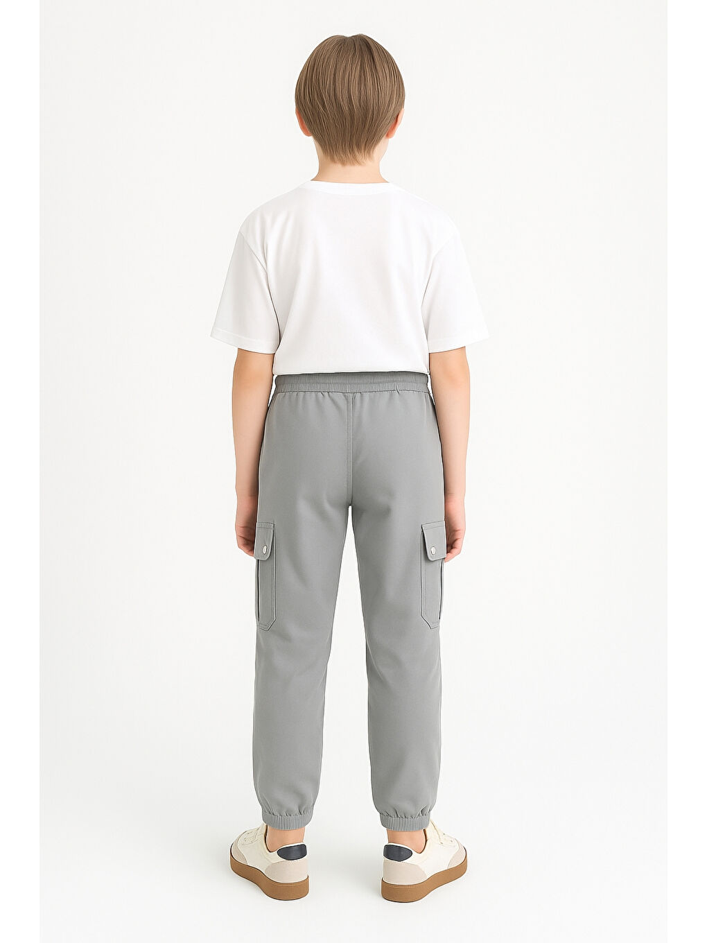 Gri Erkek Çocuk Komando Cepli Beli Lastikli Okul Pantolonu AK1000-1-2-3