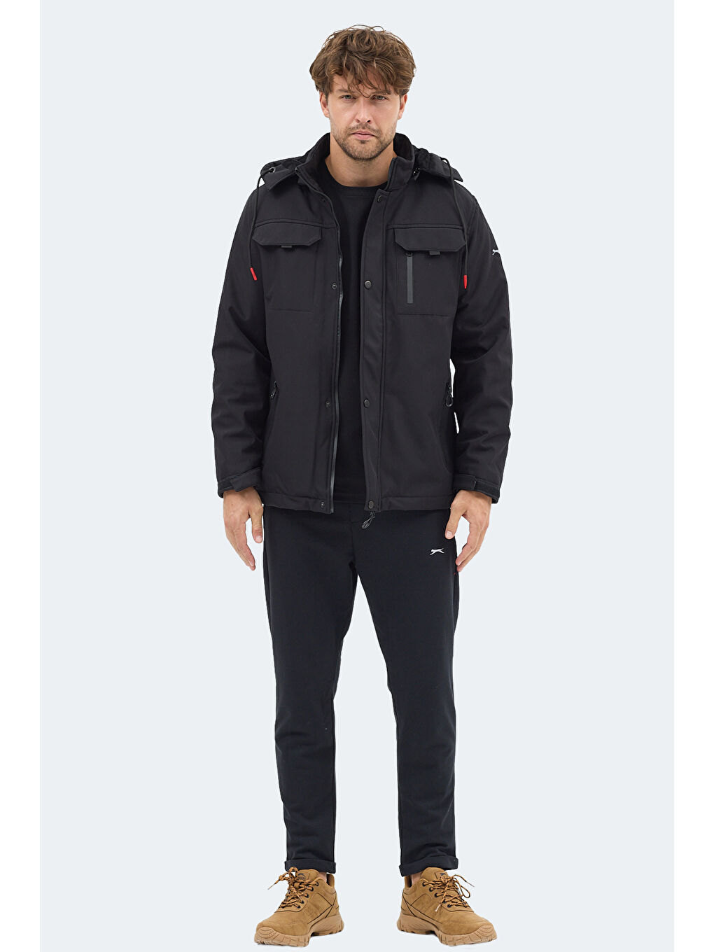 GLEAM Erkek Kapüşonlu Siyah Mont & Kaban-6