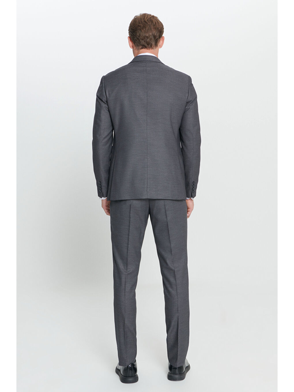Erkek Antrasit Slim Fit Dar Kesim Mono Yaka Desenli Takım Elbise-6
