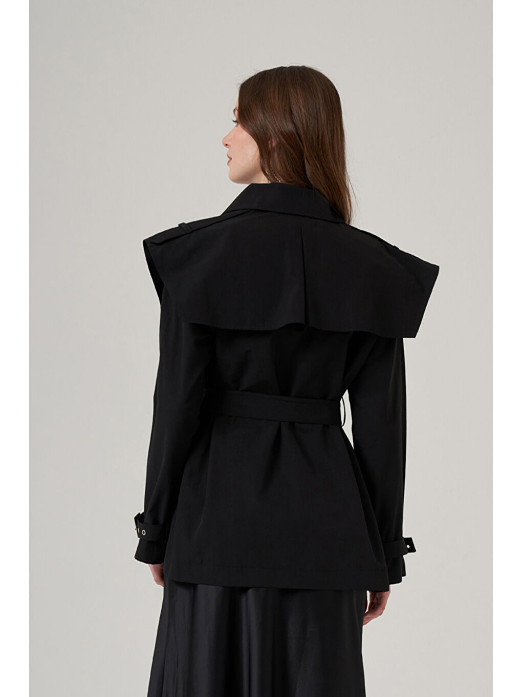 Kuşak Detaylı Kap Ceket 6042 Siyah-2