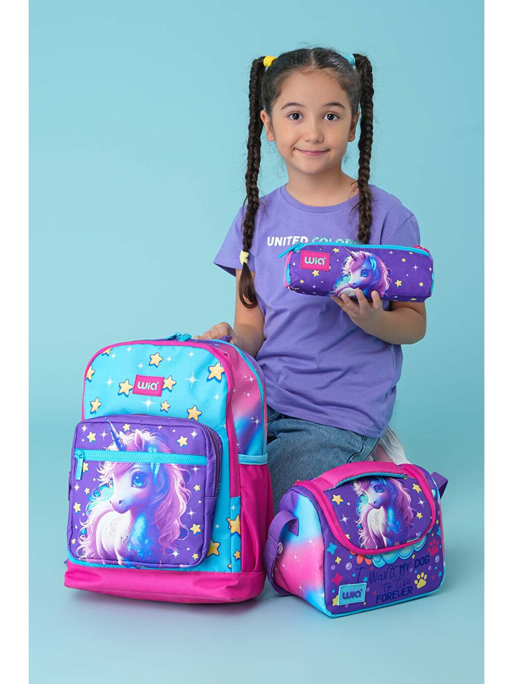 Kız Çocuk Desenli 3'lü Okul Çanta Seti