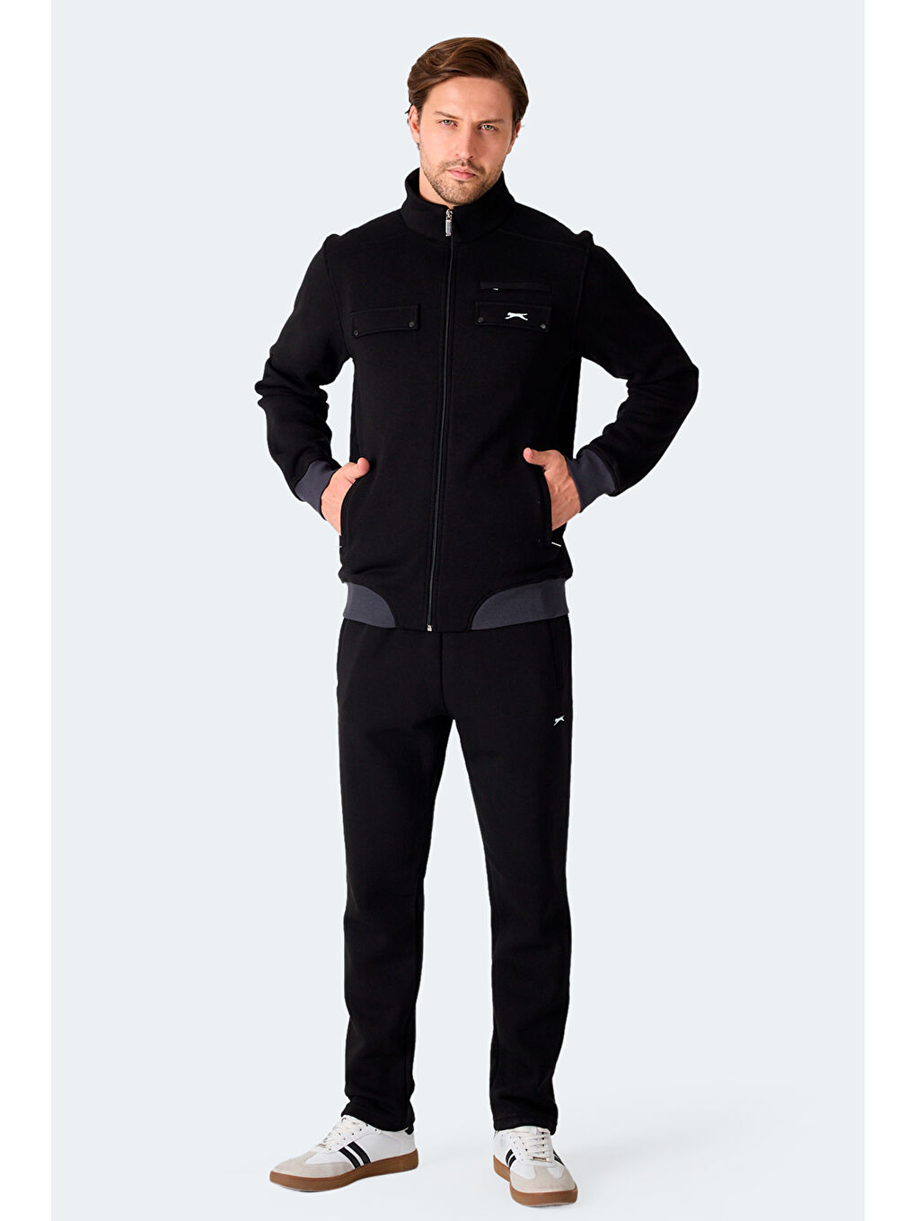 FLICKER Erkek Fermuar Cepli Siyah Eşofman Takımı
