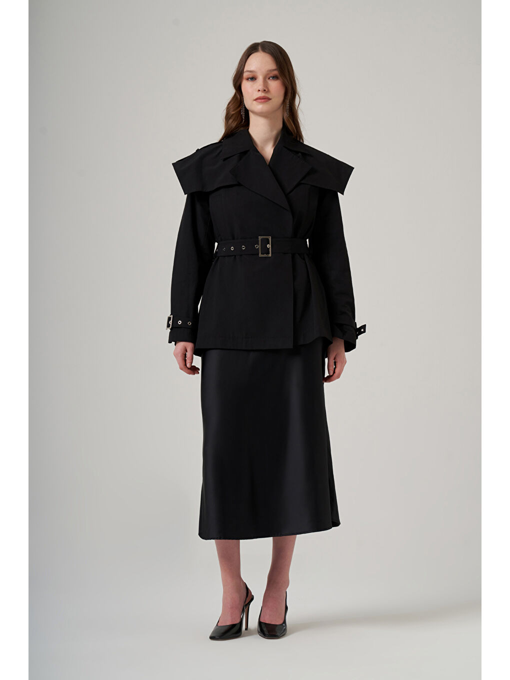 Kuşak Detaylı Kap Ceket 6042 Siyah-3