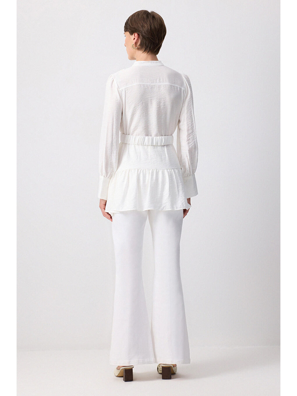 Ekru Kemerli Viskon Tunik-3