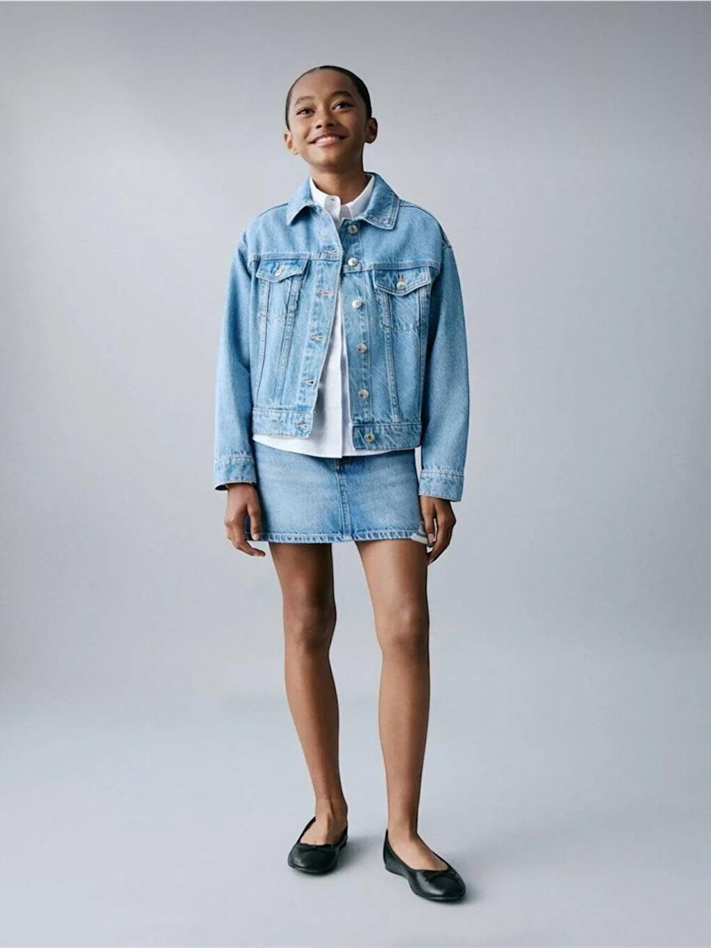 Açık Mavi Renk Kız Çocuk %100 Pamuk Cepli Denim Ceket-1