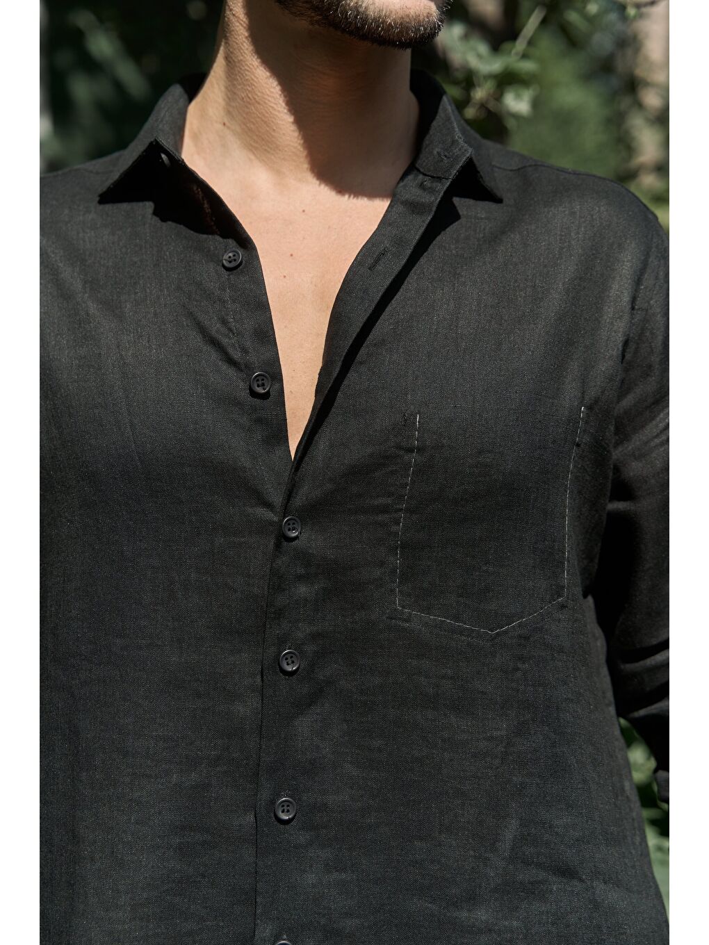 Ombretta Siyah Keten Oversize Erkek Gömlek-6