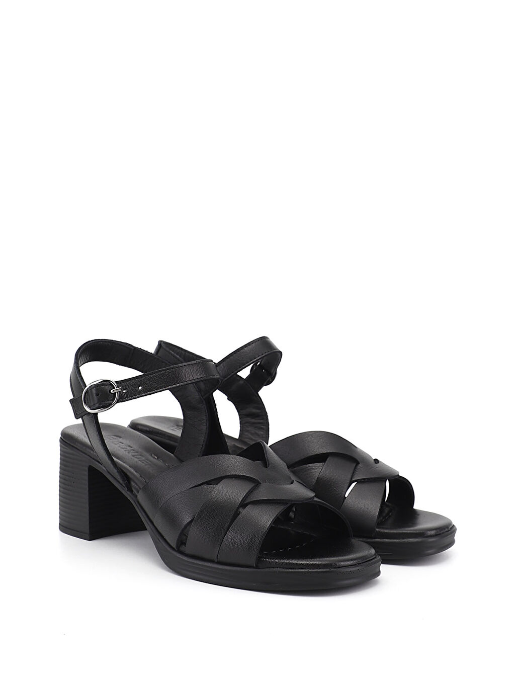 Siyah Kadın SİYAH Kalın Topuklu Hakiki Deri Sandalet-3