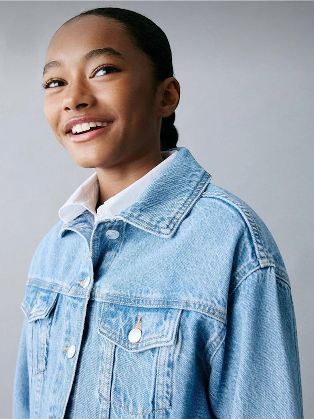 Açık Mavi Renk Kız Çocuk %100 Pamuk Cepli Denim Ceket-2