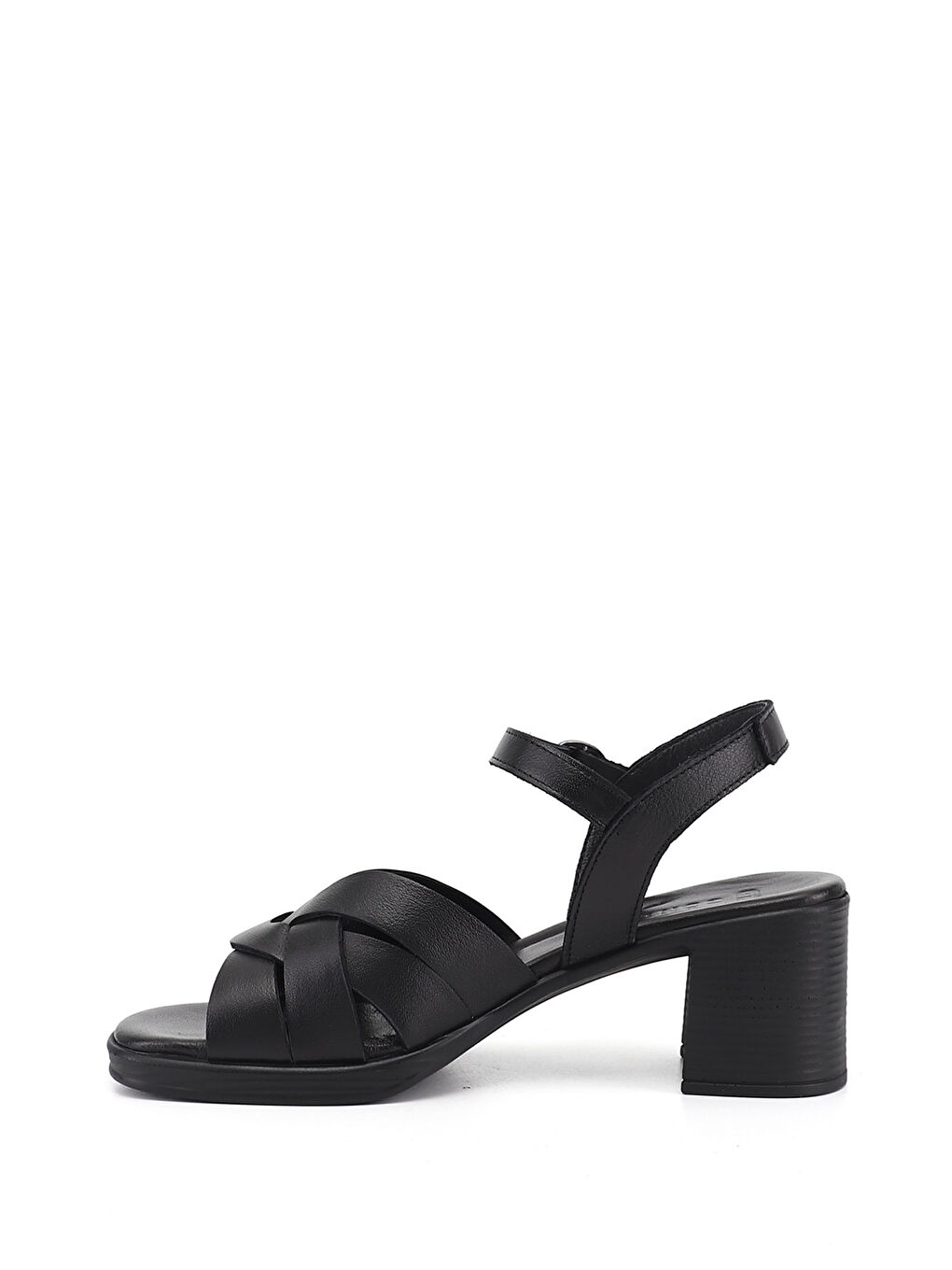 Siyah Kadın SİYAH Kalın Topuklu Hakiki Deri Sandalet-4