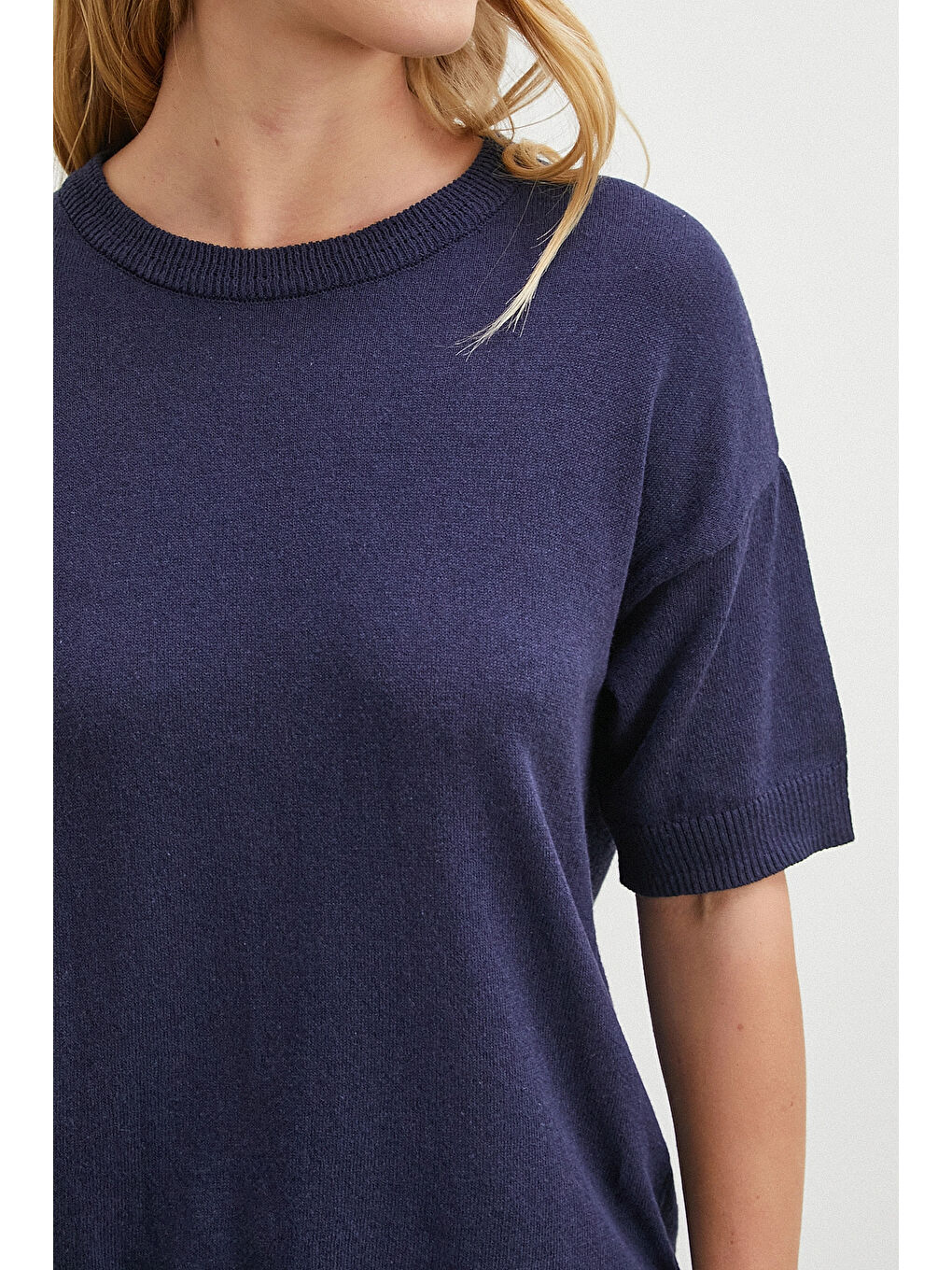Bisiklet Yaka Triko T-shirt Lacivert-4
