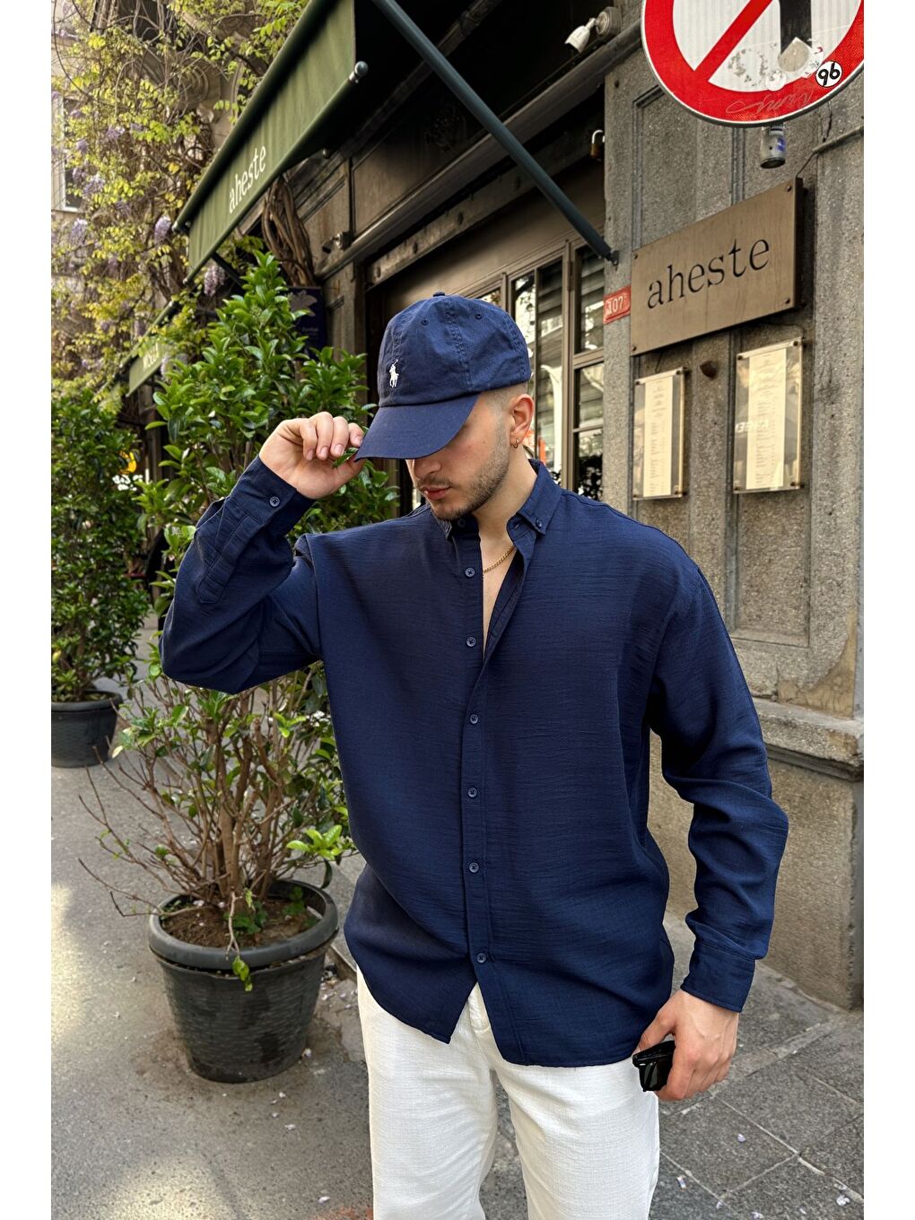 Lacivert Napas Erkek Oversize Keten Görünümlü Gömlek-4