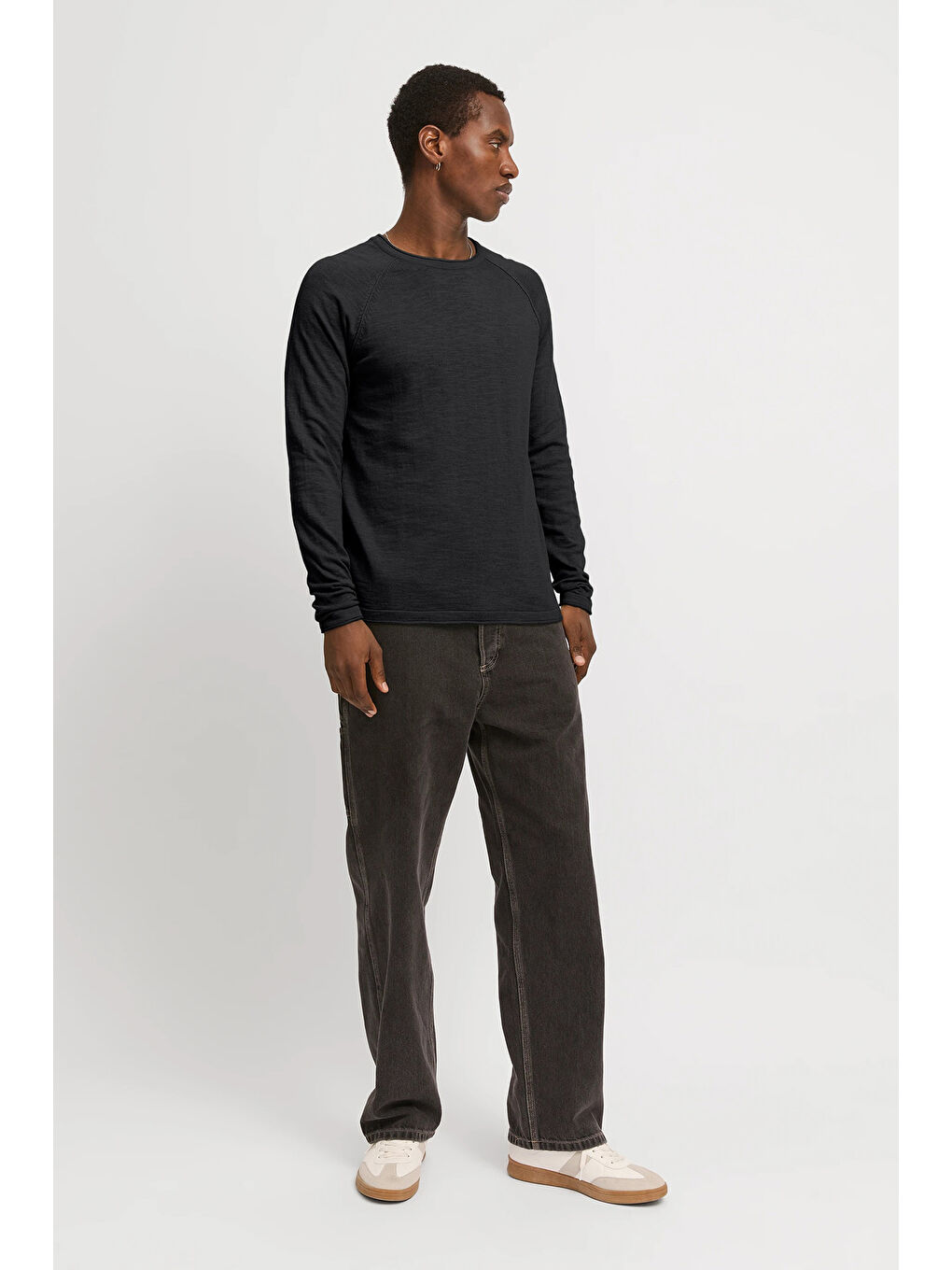 Siyah Essentials Jjebreeze Pamuklu Regular Fit Bisiklet Yaka Kazak 12269654-2