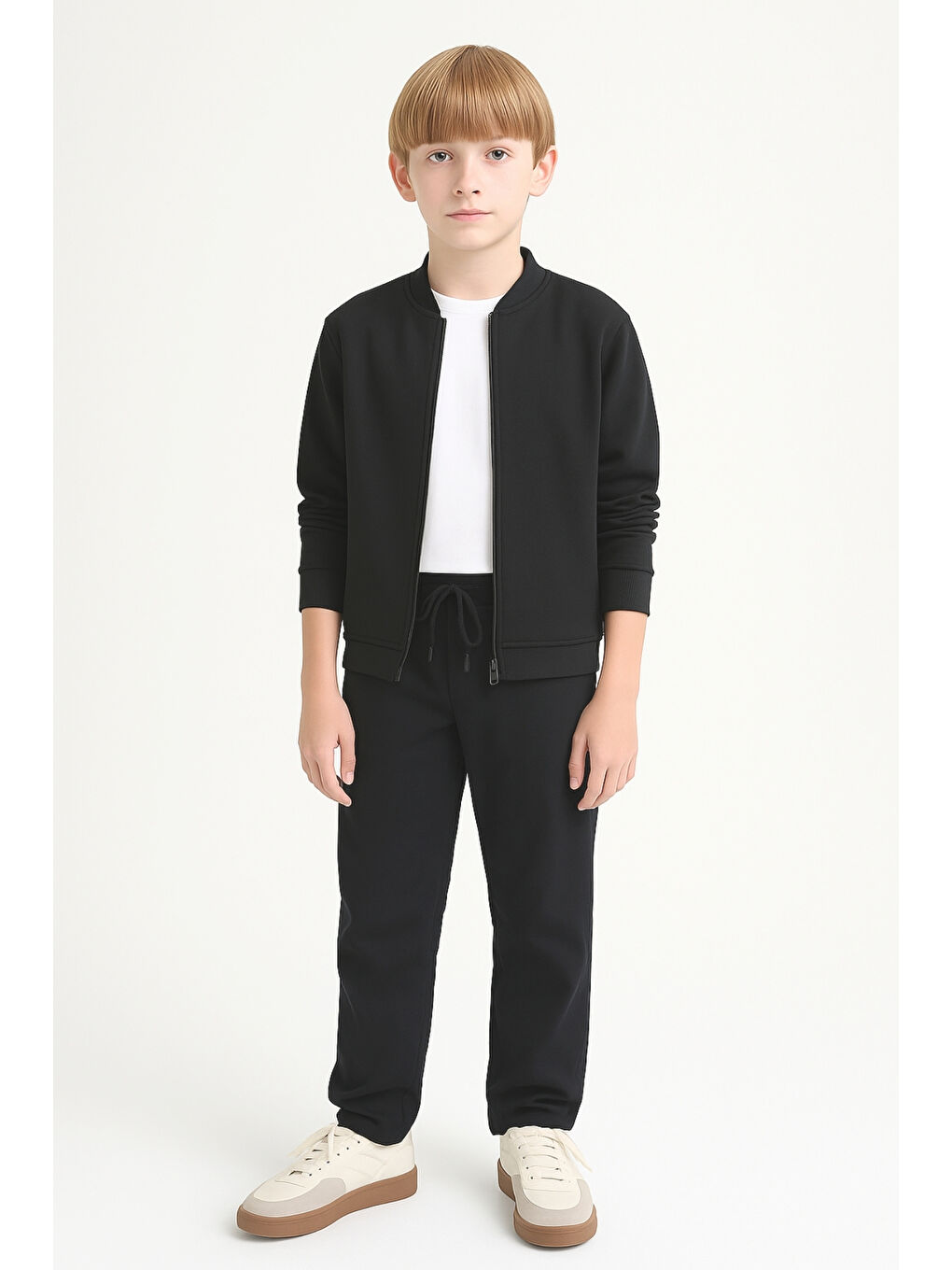 Siyah Erkek Çocuk Beli İpli Lastikli Okul Pantolonu Ak609-1