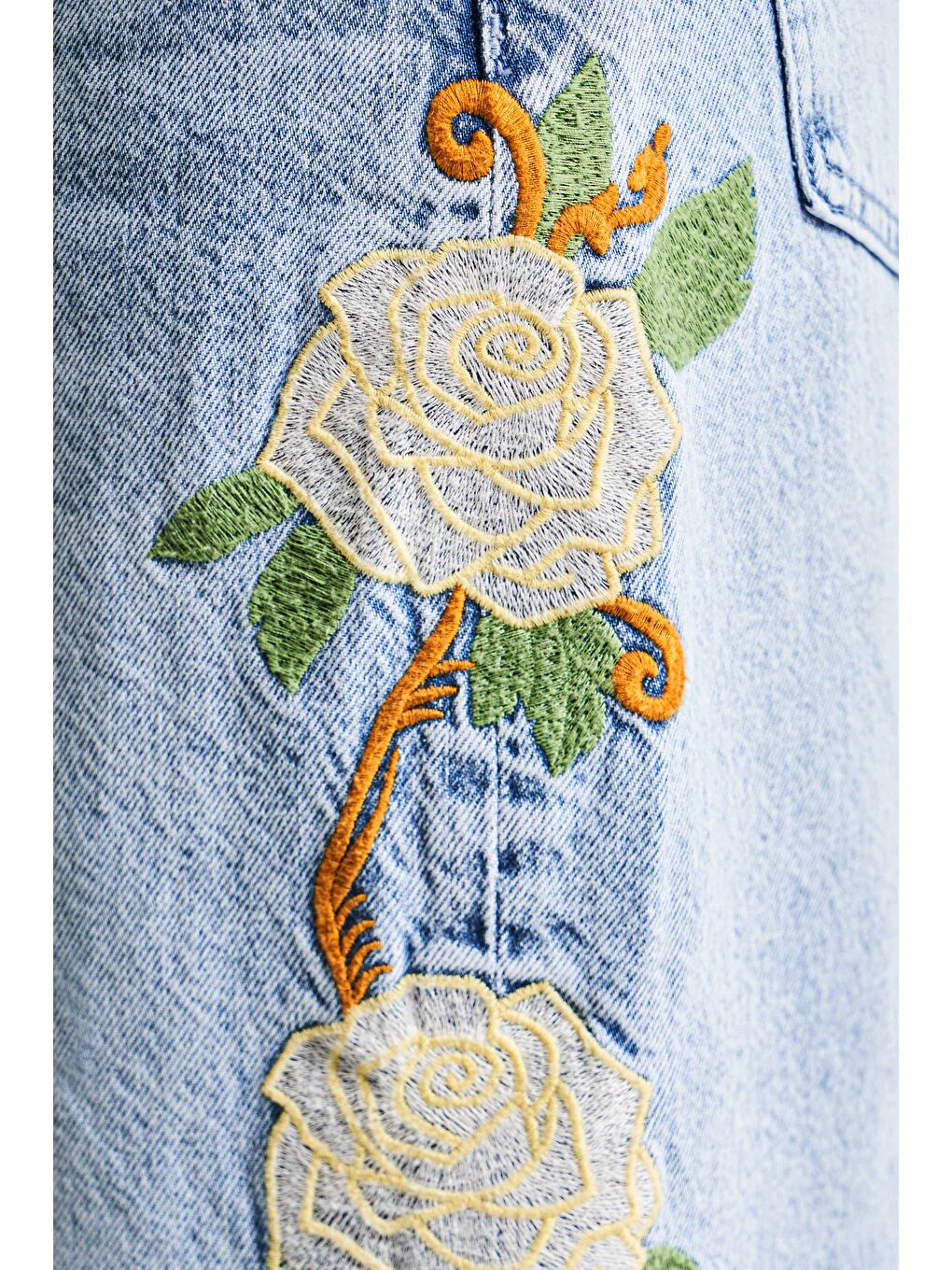 Mavi Kadın Jean Rengi 4s5-27 Palazzo Fit Çiçek Nakışlı Dantel Detaylı Tasarım %100 Pamuk Denim Jean-2