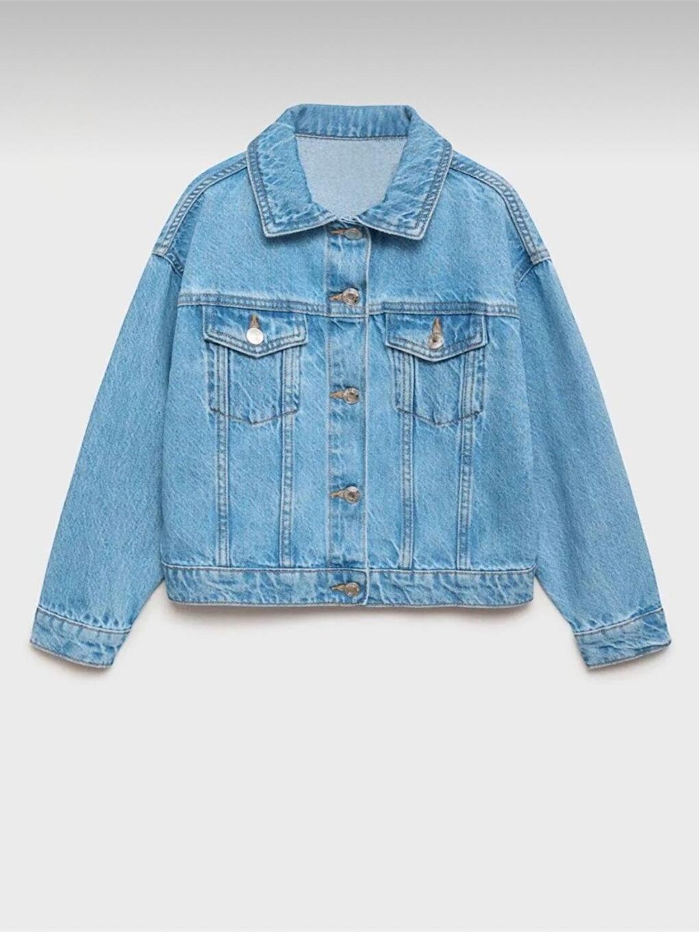 Açık Mavi Renk Kız Çocuk %100 Pamuk Cepli Denim Ceket-3