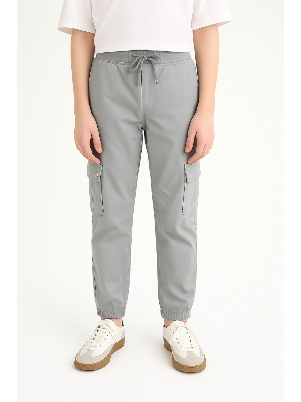 Gri Erkek Çocuk Komando Cepli Beli Lastikli Okul Pantolonu AK1000-1-2-4