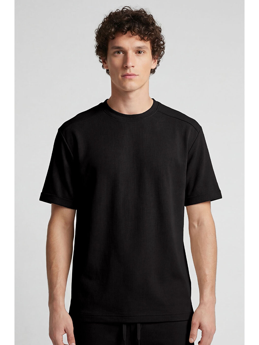 Siyah Oversize Fit Yumuşak Dokulu Basic Erkek Şort Takım - 85274-2