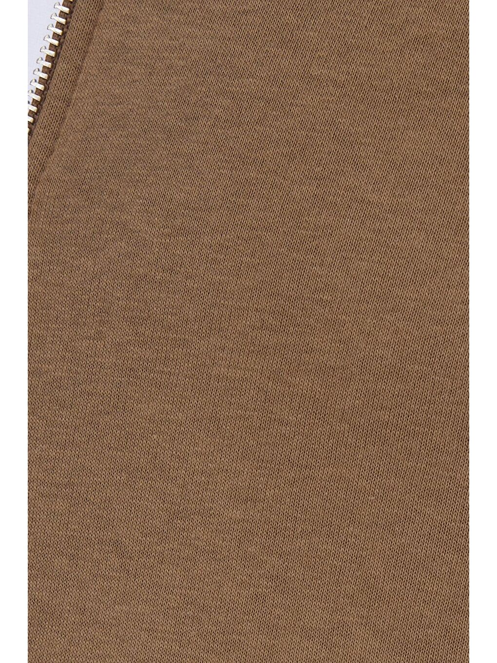 Unisex Relax Fit Rahat Kesim Pamuklu 3 İplik İçi Polarlı Fermuarlı Kahverengi Cepli Sweatshirt Hırka-5