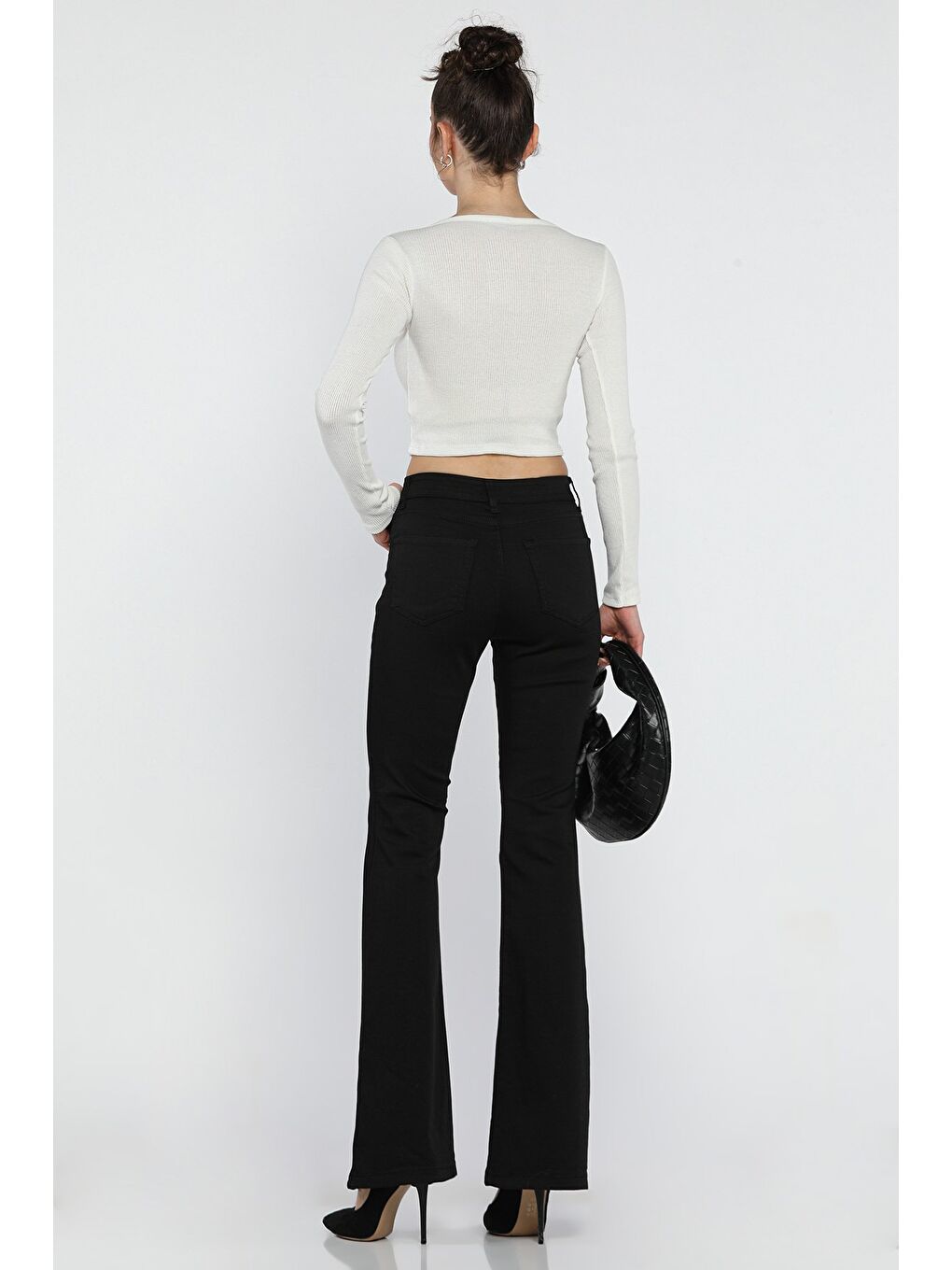 Siyah Bol Paça Yüksek Bel Kadın Jean Pantolon-2