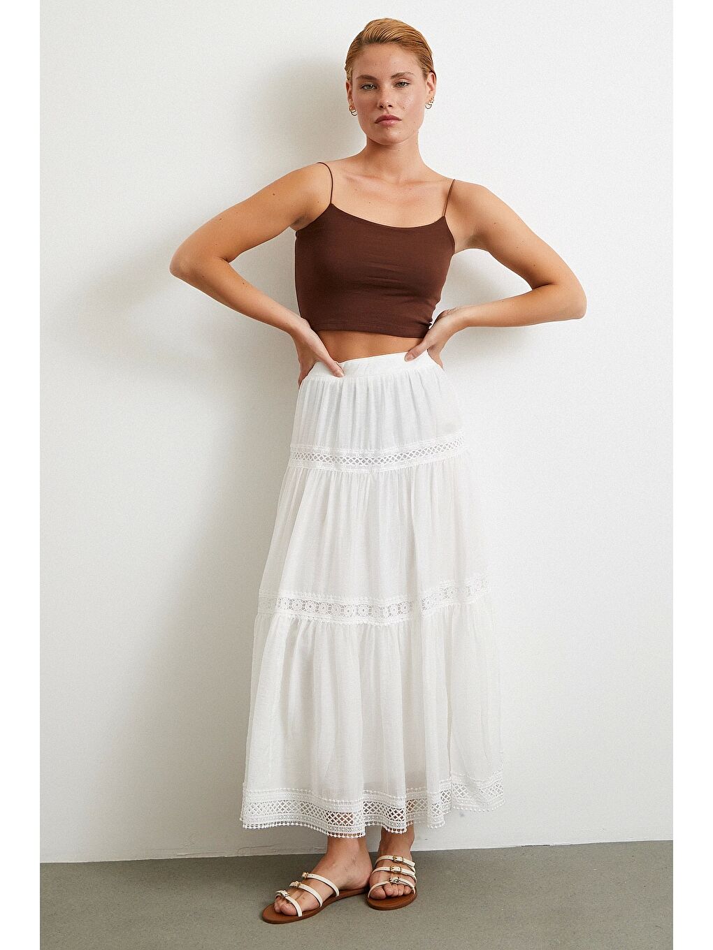 Dantelli Maxi Etek Beyaz