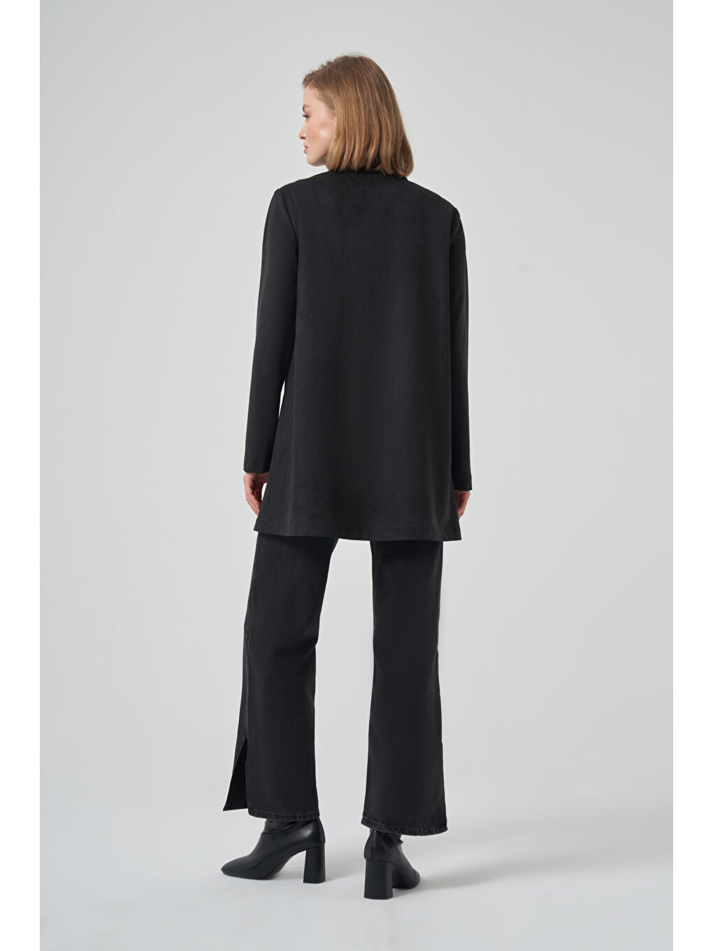 Püskül ve İşlemen Detay Süet Ceket 6028 Siyah-3