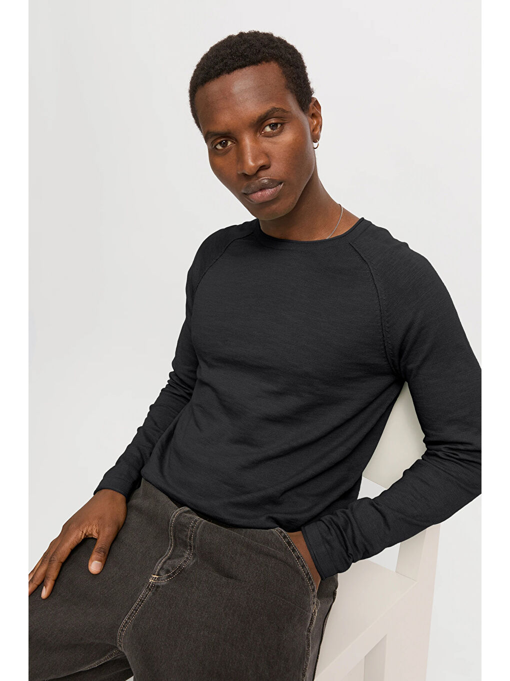 Siyah Essentials Jjebreeze Pamuklu Regular Fit Bisiklet Yaka Kazak 12269654-5