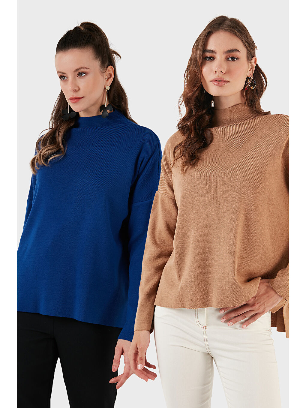 Lacivert Pamuklu Arkası Uzun Dik Yaka 2'li Paket Triko Kazak 4615002S2