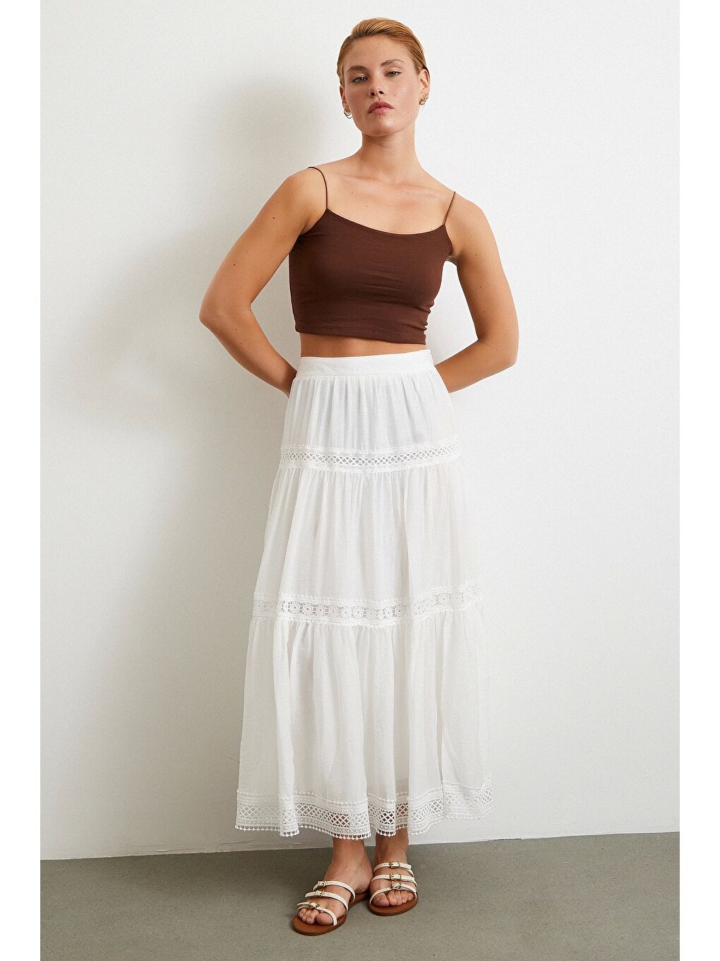 Dantelli Maxi Etek Beyaz-2