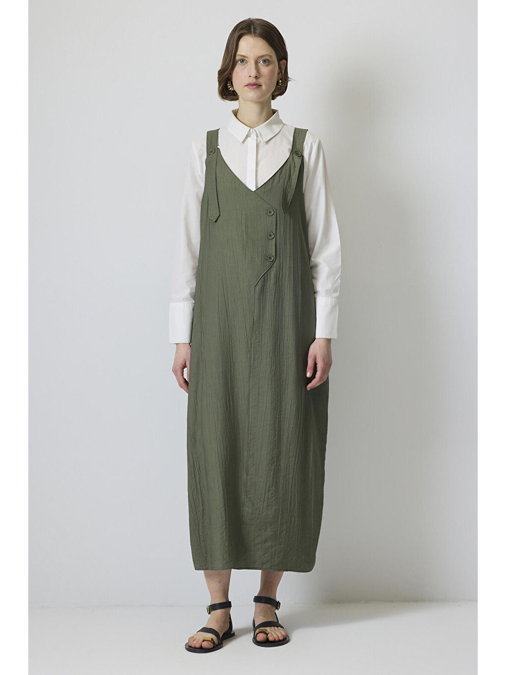 Yeşil Düğme Detaylı Jile