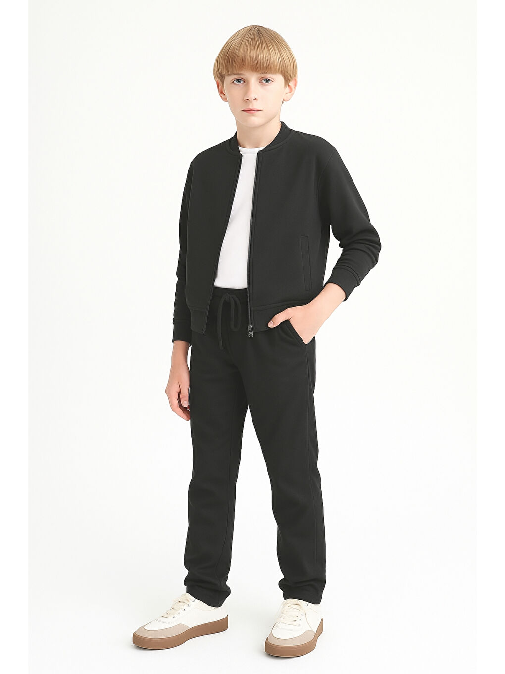 Siyah Erkek Çocuk Beli İpli Lastikli Okul Pantolonu Ak609-2