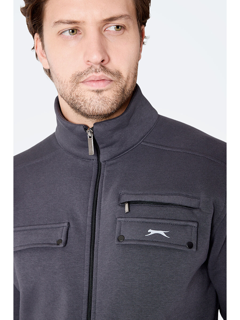 FLICKER Erkek Fermuar Cepli Koyu Gri Eşofman Takımı-1