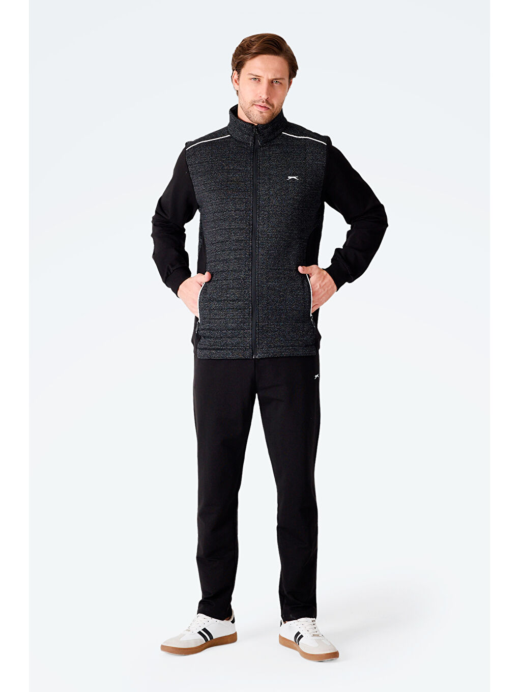 FIORA Erkek Fermuarlı Dik Yaka Cepli Siyah Eşofman Takımı-2