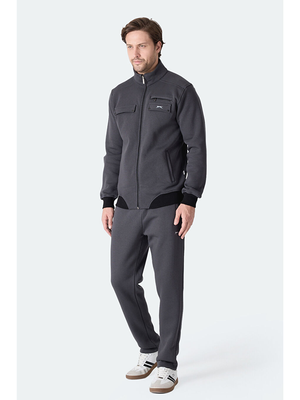 FLICKER Erkek Fermuar Cepli Koyu Gri Eşofman Takımı-6
