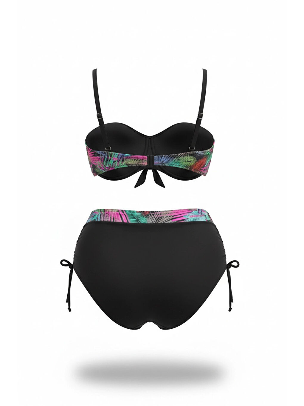 Kadın Siyah Çok Renk Desenli Astarlı Büyük Beden Bikini Takımı HZL25S-LC03-1