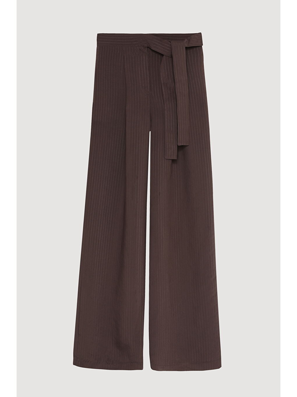 Beli Bağlama Detaylı Bol Paça Pantolon Kahverengi