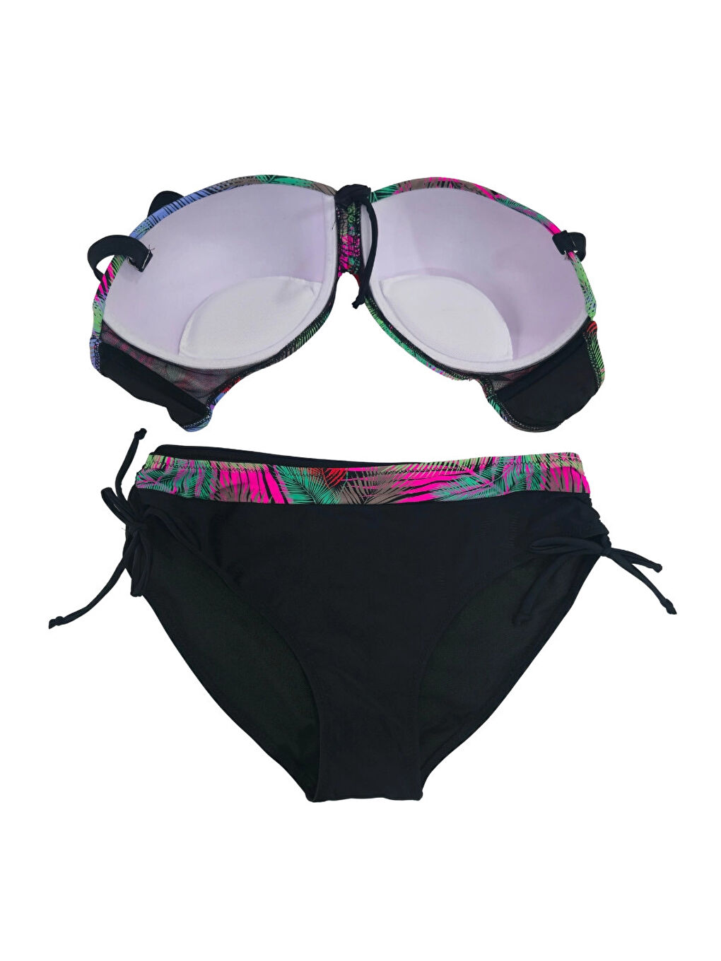 Kadın Siyah Çok Renk Desenli Astarlı Büyük Beden Bikini Takımı HZL25S-LC03-2