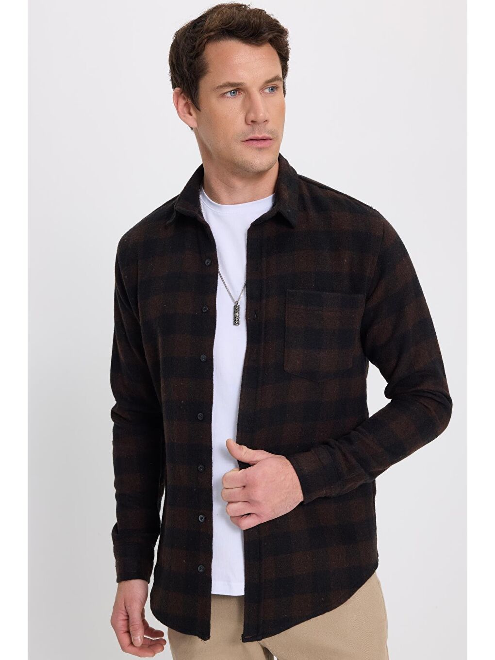 Karışık Erkek Slim Fit Dar Kesim Uzun Kollu Cepli Kareli Dama Desenli Kışlık Oduncu Gömlek