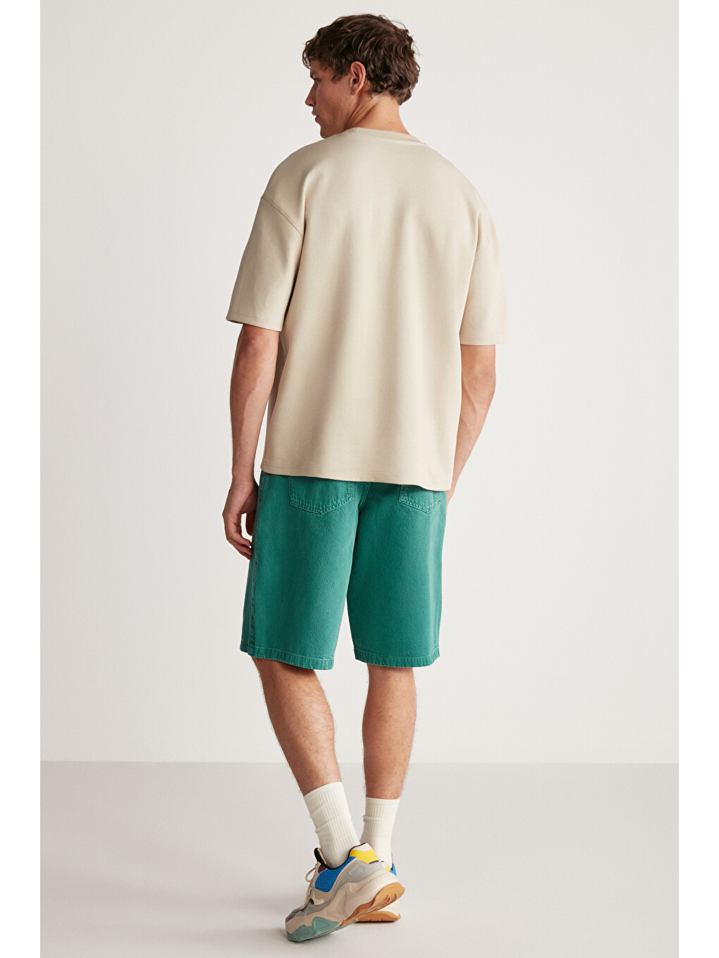 Artur Erkek Yaka Cep Detaylı Kalın Dokulu Kumaş Oversize Fit Bol Kesim Kısa Kollu Bej T-shirt-5