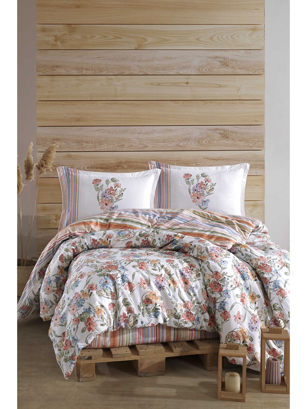 Pembe %100 Pamuk Nevresim Takımı Çift Kişilik Zemi-2