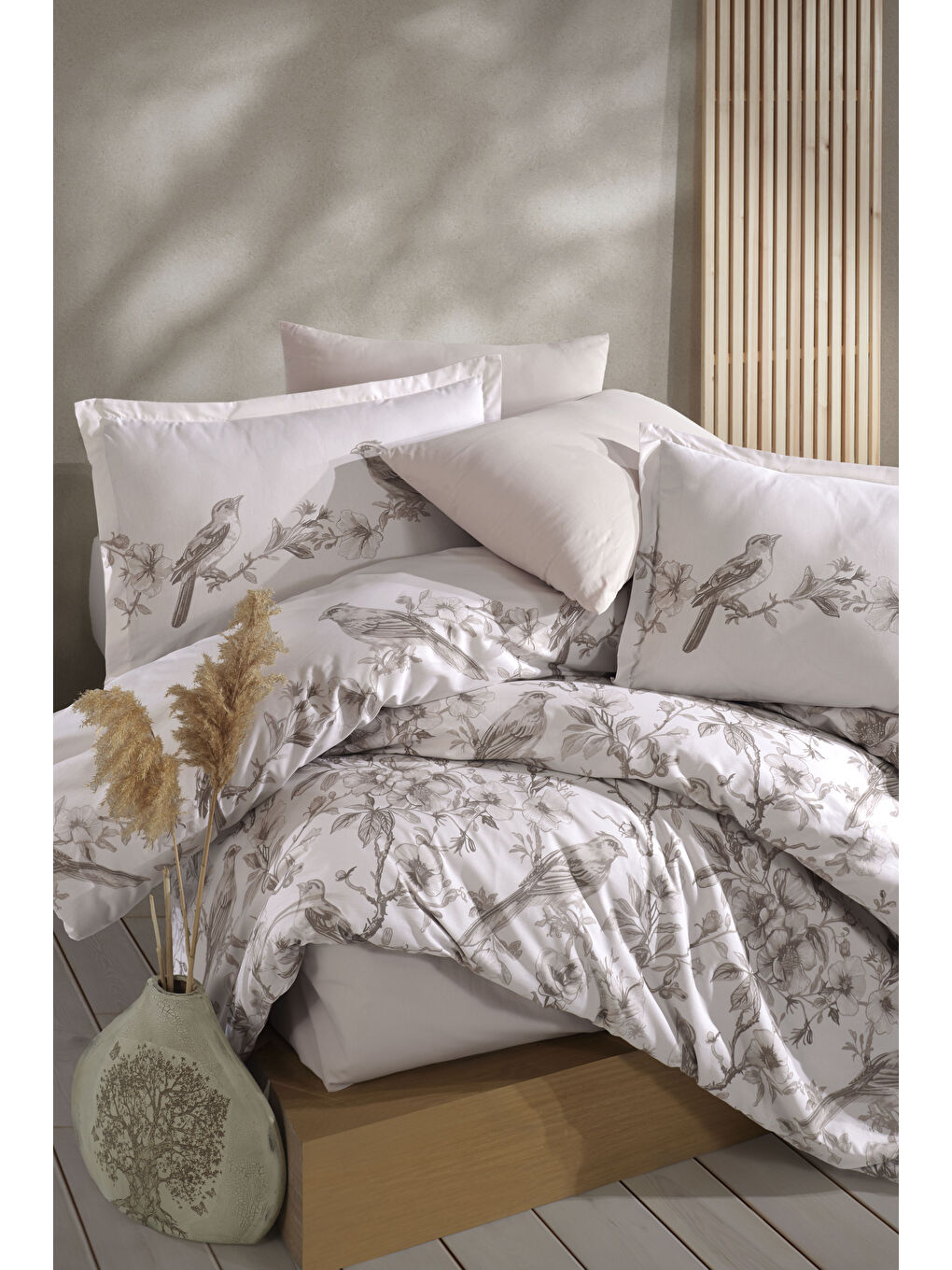 Bej %100 Pamuk Nevresim Takımı Çift Kişilik Mavlin